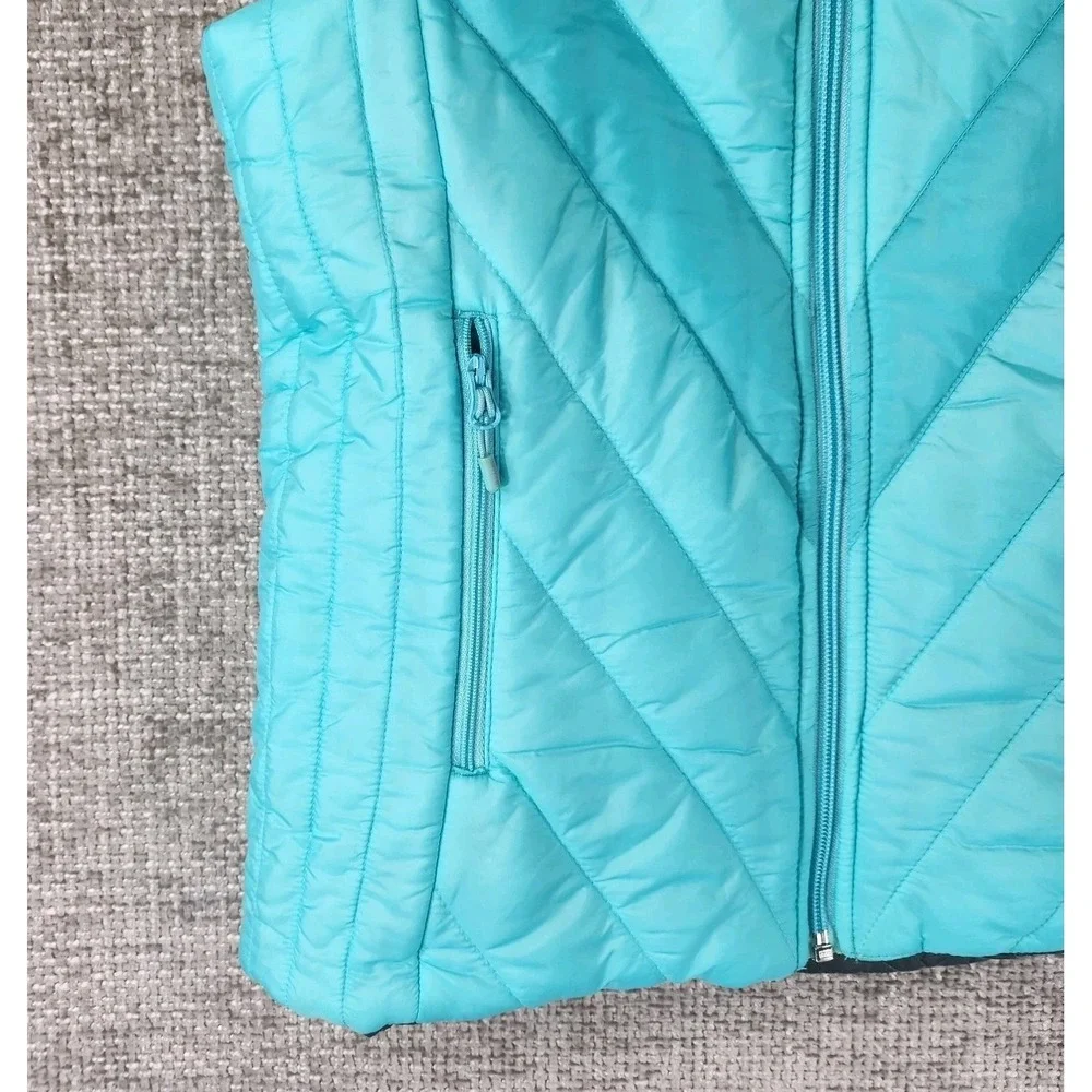 Ivivva by Lululemon Reversible‎ Hooded Puffer Vest Girls 14 Aqua Gray Quilted